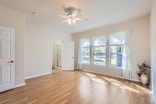 unfurnished room with light hardwood / wood-style flooring and ceiling fan