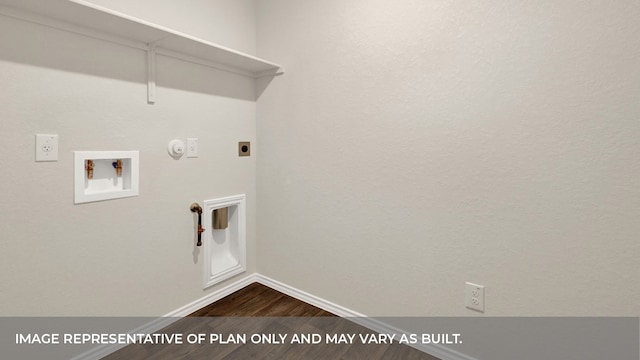 laundry room with hookup for an electric dryer, hookup for a washing machine, hardwood / wood-style flooring, and gas dryer hookup