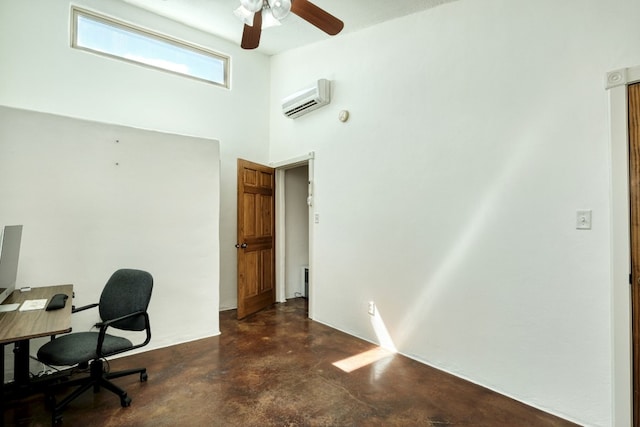 office with ceiling fan and a wall mounted air conditioner