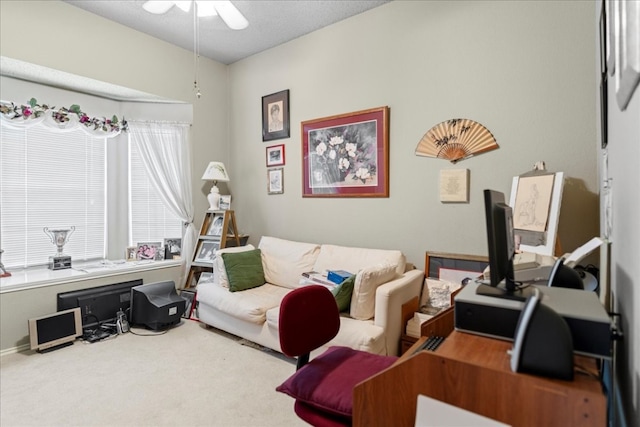 interior space featuring ceiling fan