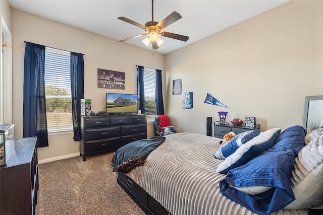 bedroom featuring ceiling fan and carpet floors