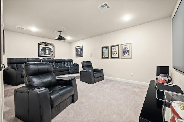 home theater room with carpet