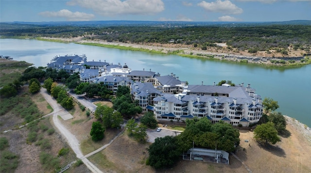 aerial view featuring a water view