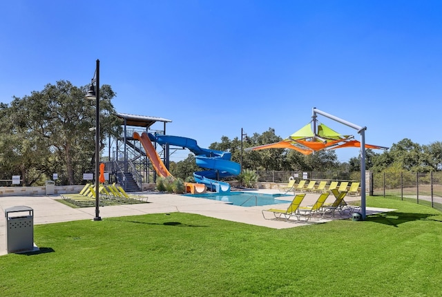 view of playground featuring a yard