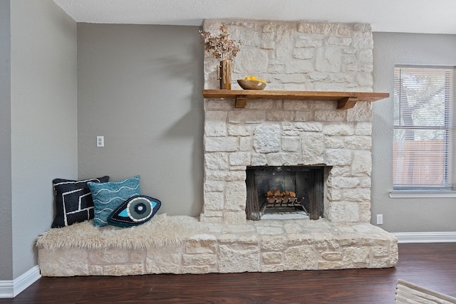 room details with a fireplace and hardwood / wood-style floors