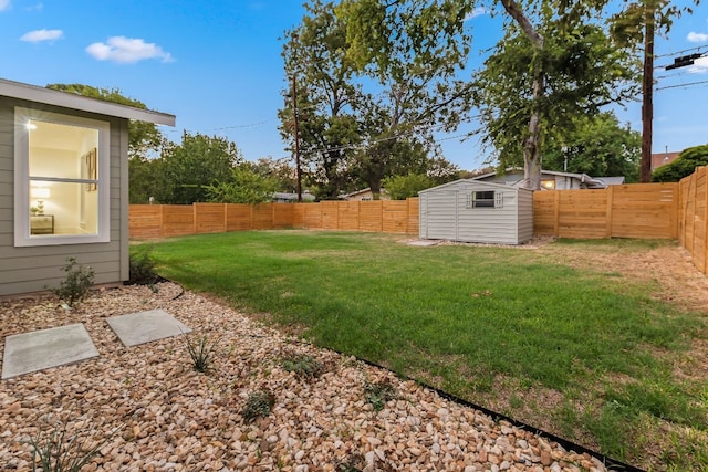 view of yard featuring a shed