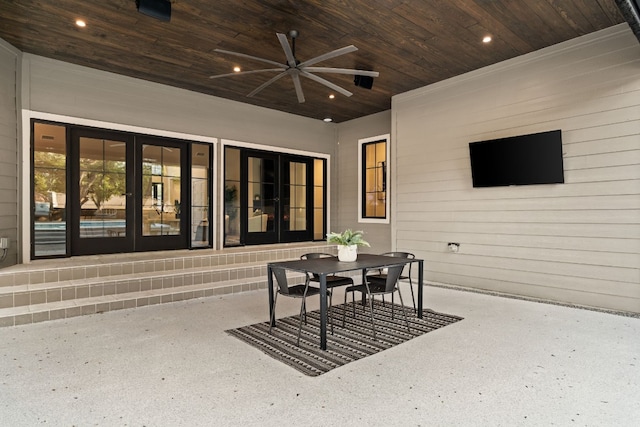 view of patio / terrace with french doors and ceiling fan