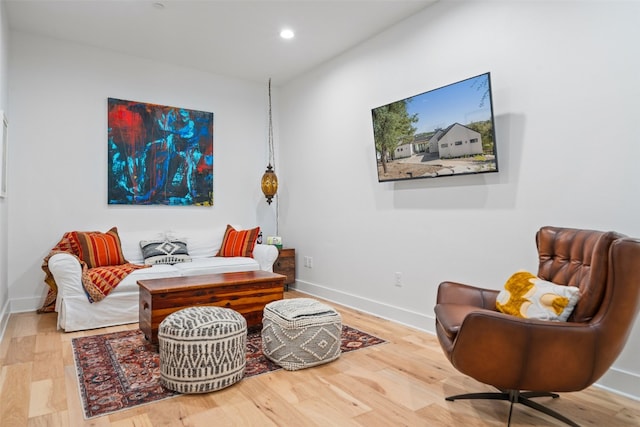 sitting room with wood-type flooring