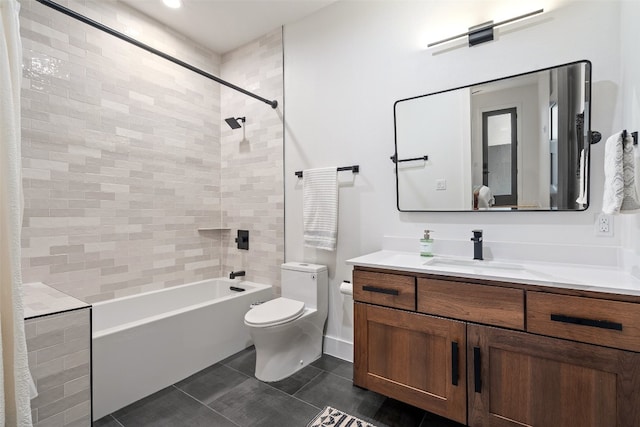 full bathroom featuring tile patterned flooring, vanity, toilet, and shower / bath combination with curtain