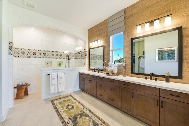 bathroom with vanity and tile patterned floors