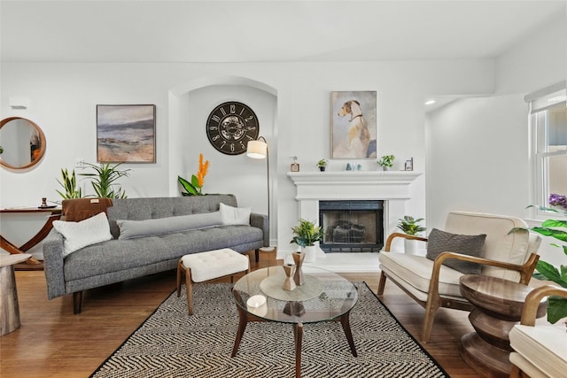 living room with hardwood / wood-style flooring