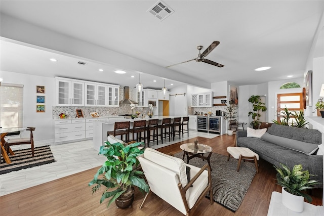 living room featuring ceiling fan