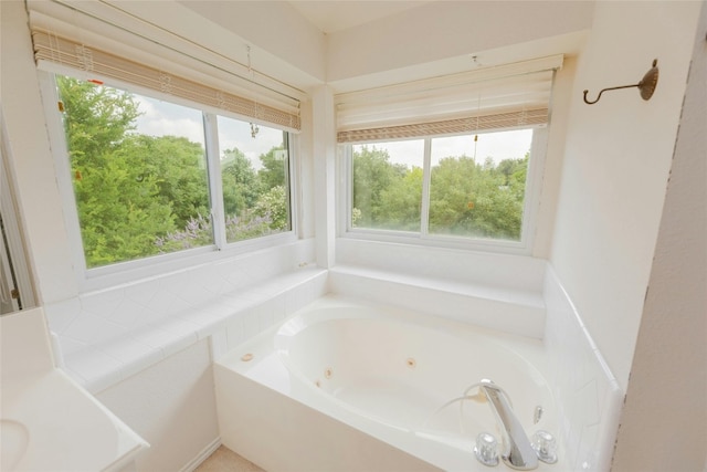 bathroom featuring a tub to relax in and plenty of natural light