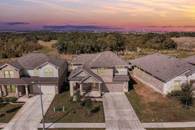 view of aerial view at dusk