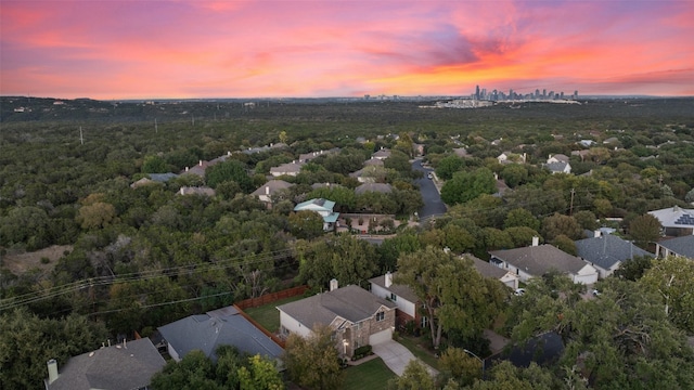 view of aerial view at dusk