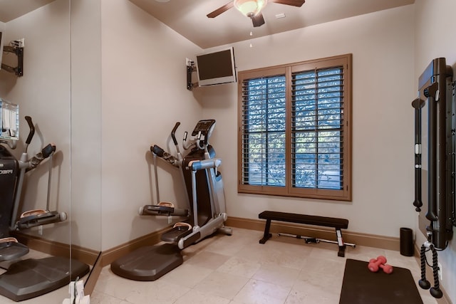 exercise area with ceiling fan