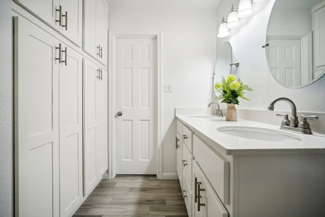 bathroom with vanity and hardwood / wood-style floors