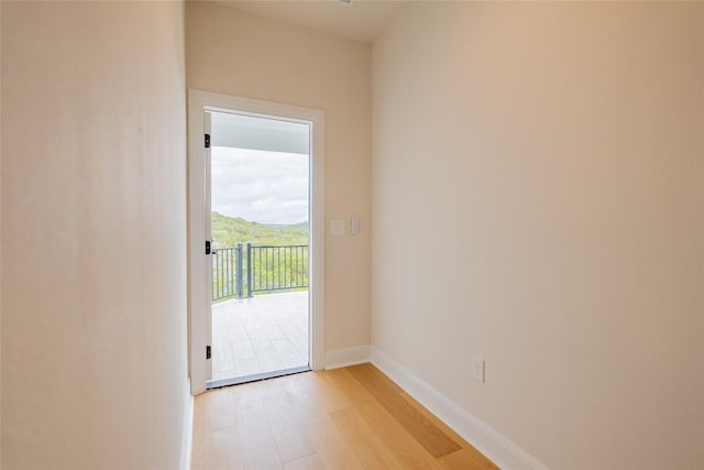 doorway to outside featuring light wood-type flooring