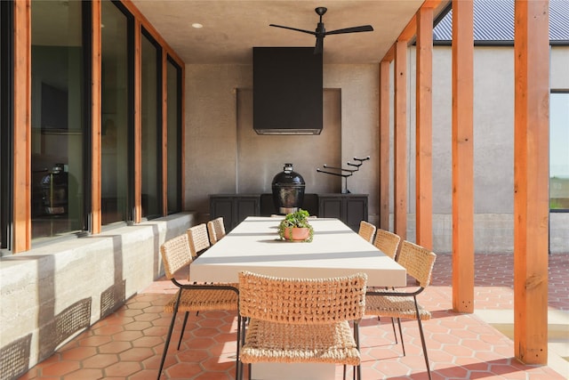 dining room featuring ceiling fan