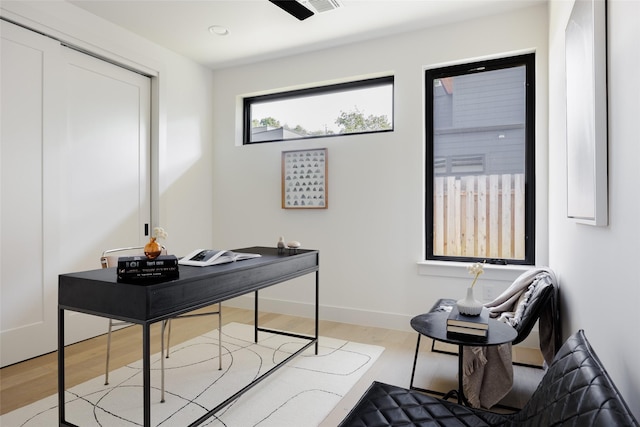 office area with light wood-type flooring