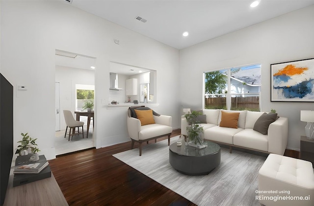 living room with hardwood / wood-style floors