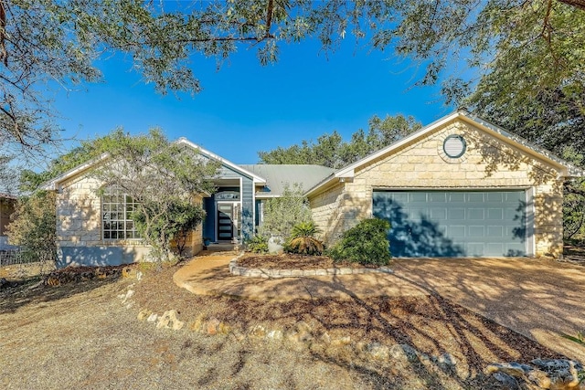 3110 Point Cv, Lago Vista, TX 78645 - ranch-style home with concrete driveway, an attached garage, and stone siding