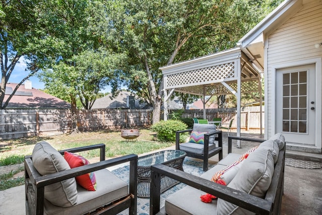 view of patio with a gazebo and an outdoor hangout area