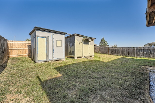 view of yard featuring a shed