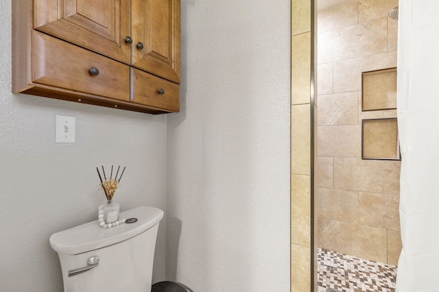 bathroom with a shower with curtain and toilet