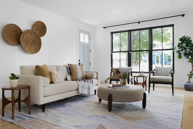 living room with light hardwood / wood-style floors