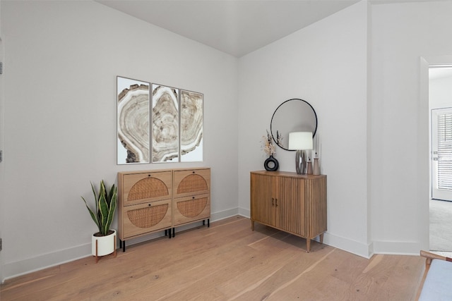 sitting room with light hardwood / wood-style flooring