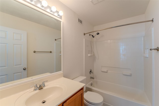 full bathroom with shower / bathing tub combination, vanity, and toilet