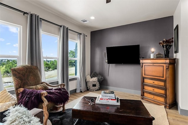 living room with light wood-type flooring