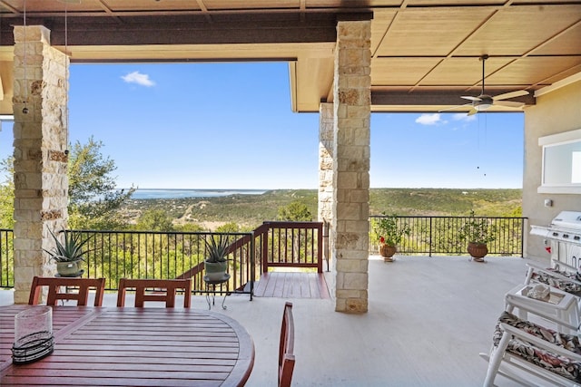 view of patio / terrace with area for grilling and ceiling fan