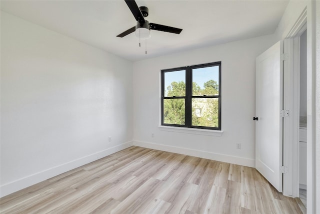 unfurnished bedroom with light hardwood / wood-style floors and ceiling fan