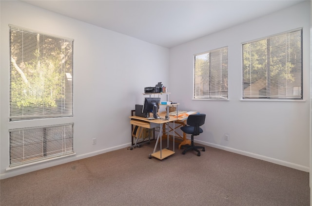 view of carpeted home office