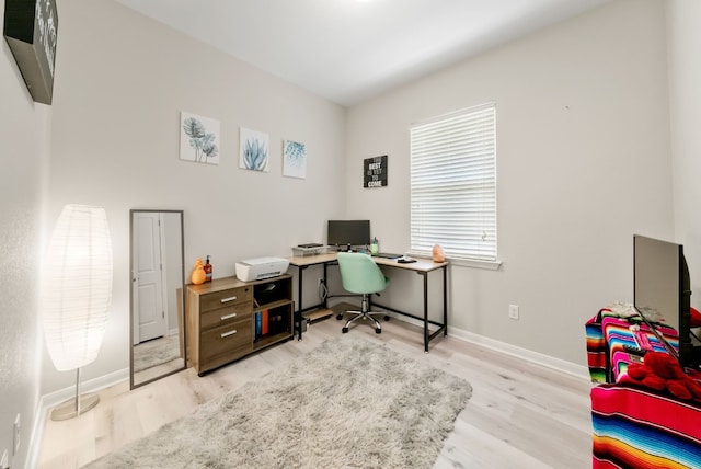 office area featuring light hardwood / wood-style floors