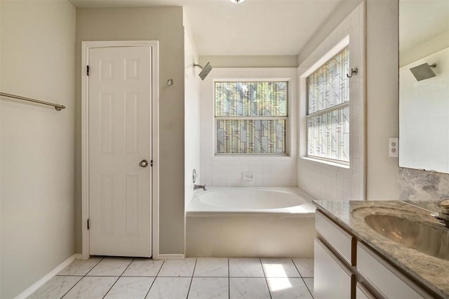 bathroom with vanity and plus walk in shower