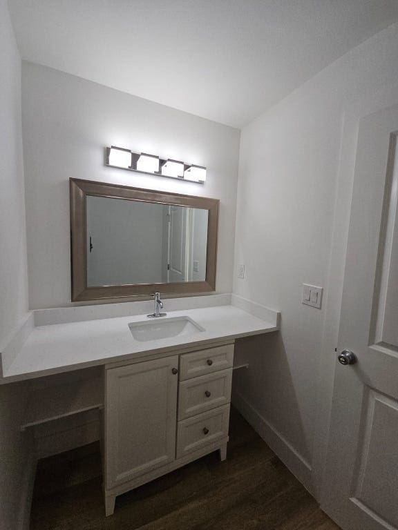 bathroom featuring vanity and wood finished floors