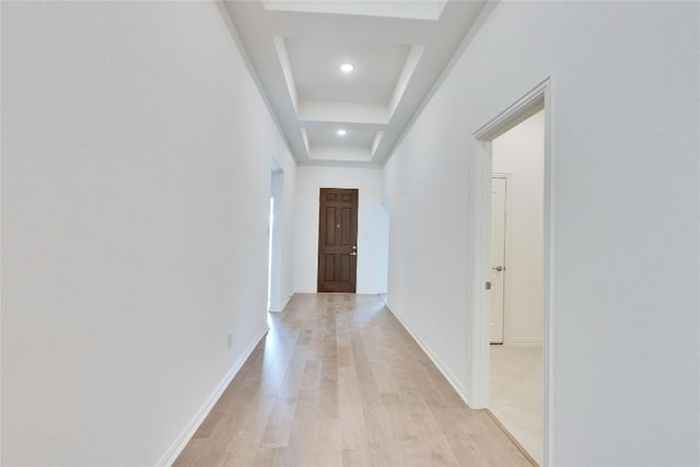 1425 Cole Estates Dr, Georgetown, TX 78628 - corridor with light wood-style flooring, recessed lighting, baseboards, and a raised ceiling