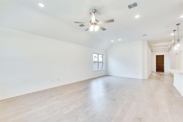 1425 Cole Estates Dr, Georgetown, TX 78628 - spare room featuring recessed lighting, light wood-type flooring, a ceiling fan, lofted ceiling, and baseboards