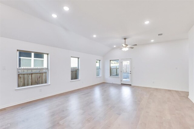 1429 Cole Estates Dr, Georgetown, TX 78628 - unfurnished room with light wood-style flooring, ceiling fan, vaulted ceiling, recessed lighting, and baseboards