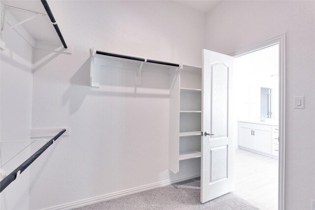 spacious closet featuring light carpet