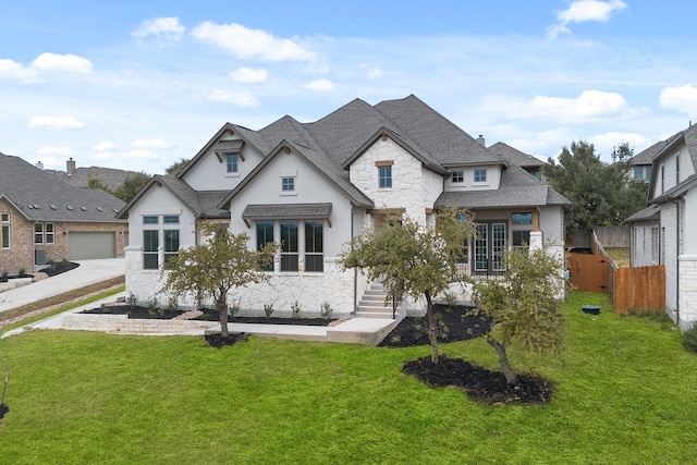 view of front of house with a garage and a front lawn