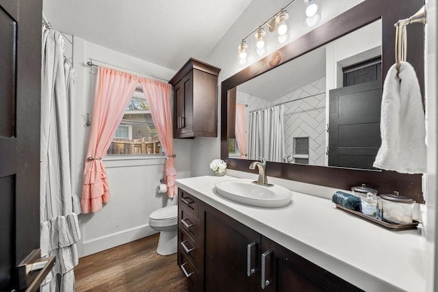 bathroom featuring hardwood / wood-style floors, toilet, and vanity