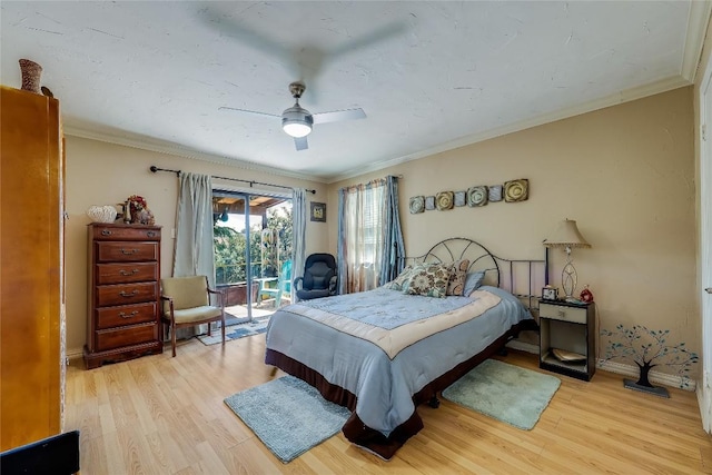 1807 Briar Hill Dr Unit A & B, Austin, TX 78741 - bedroom featuring access to exterior, light wood-style flooring, ceiling fan, crown molding, and baseboards