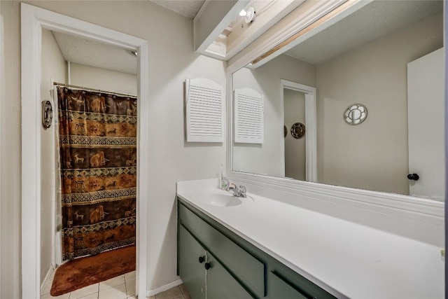 1807 Briar Hill Dr Unit A & B, Austin, TX 78741 - bathroom featuring vanity, tile patterned flooring, baseboards, and a shower with curtain