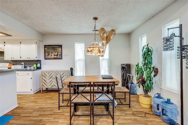 1807 Briar Hill Dr Unit A & B, Austin, TX 78741 - dining space featuring a textured ceiling, light wood-style floors, and a chandelier
