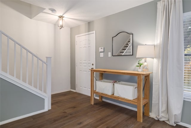 foyer entrance with dark hardwood / wood-style flooring