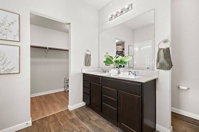 bathroom with hardwood / wood-style floors and vanity